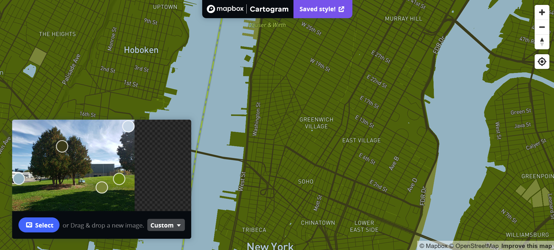 Exploring different color combination using images in mapbox.
