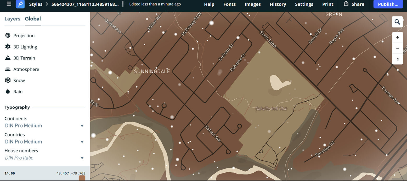 Exploring snow and snow vignette in mapbox.