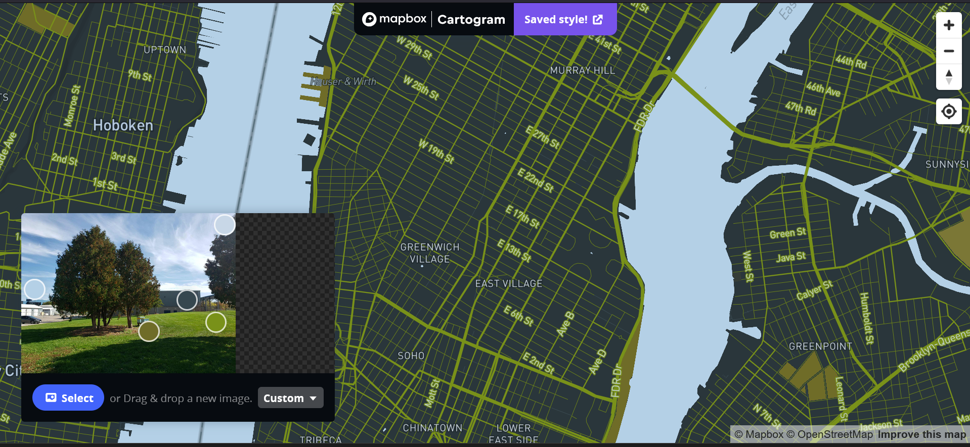 Exploring different color combination using images in mapbox.