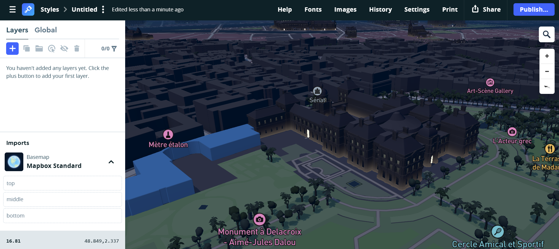 3D model buildings in at night in mapbox.