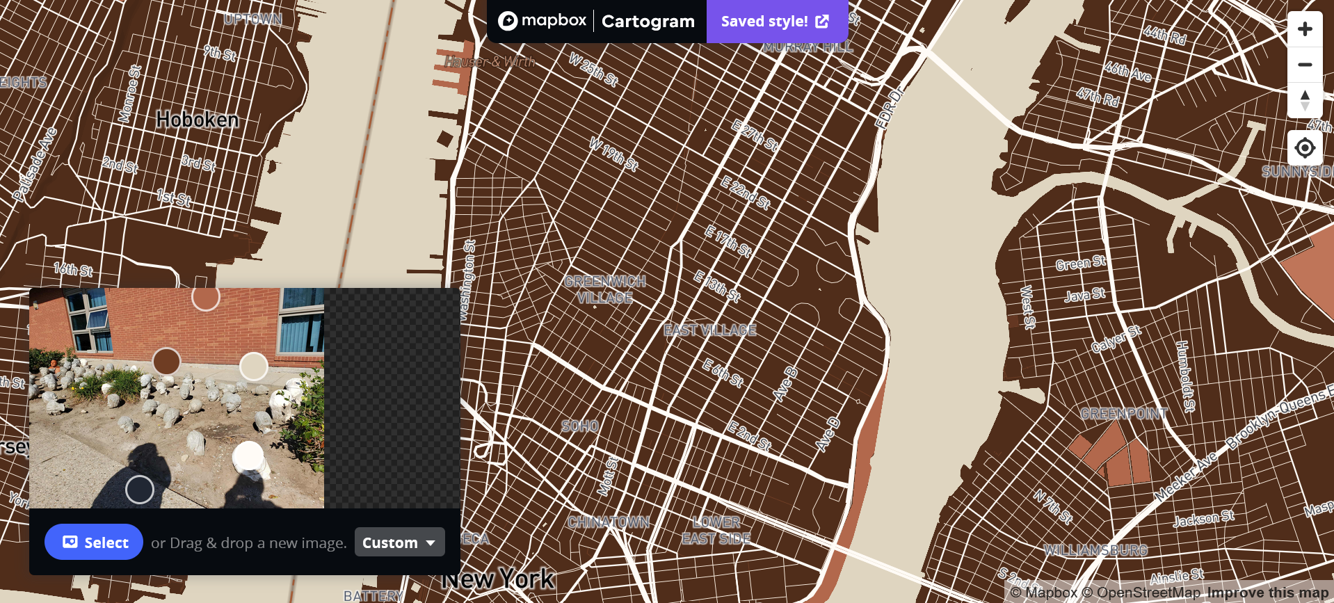 Exploring different color combination using images in mapbox.