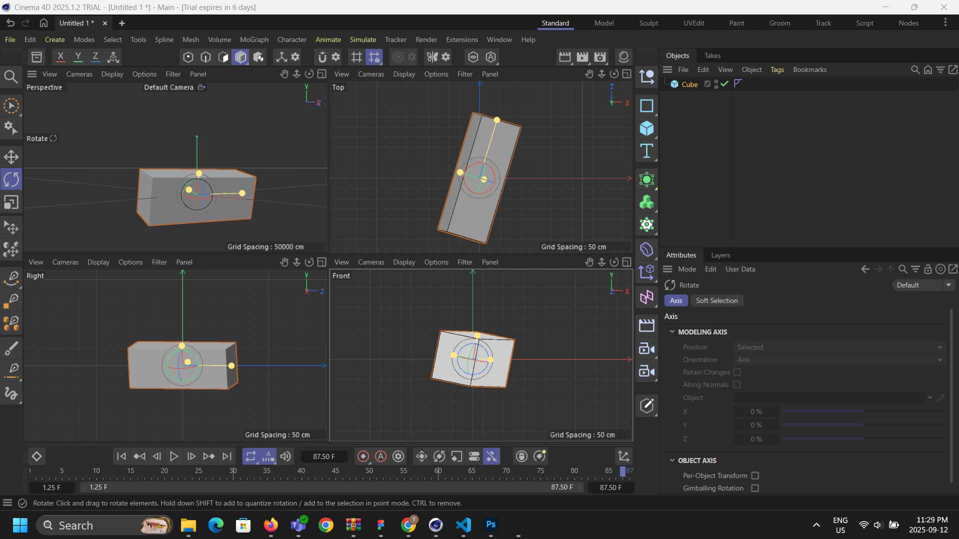 Rotate object in space and 4 different views