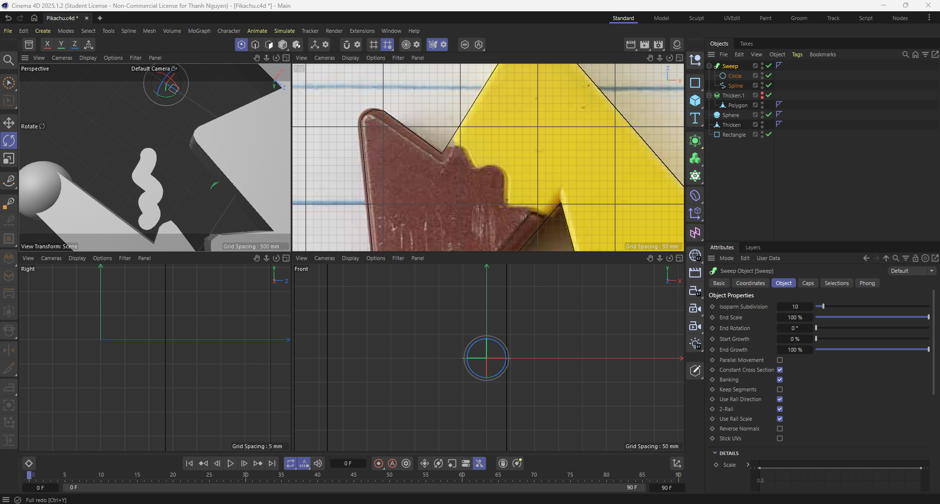 Pikachu tail modeling: I find out that the sweep tool performance depends on the orientation of the objects